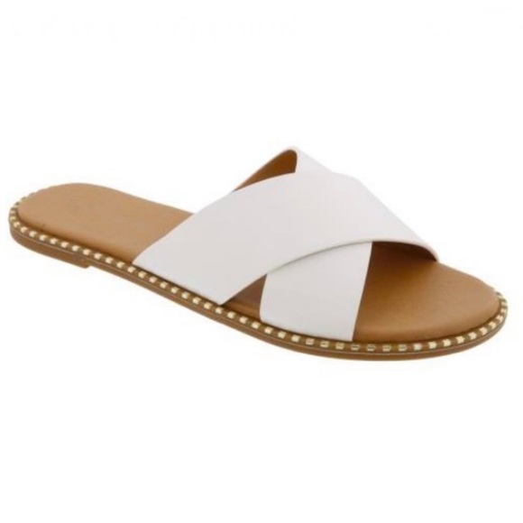 White X Band Studded Slide Flat Sandals - Picture 7 of 10